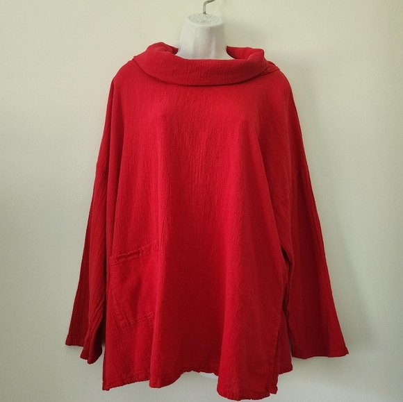 Oh My Gauze! Tortus Long Sleeve Cowl Neck Lagenlook Tunic Top Red One Size - Picture 3 of 12